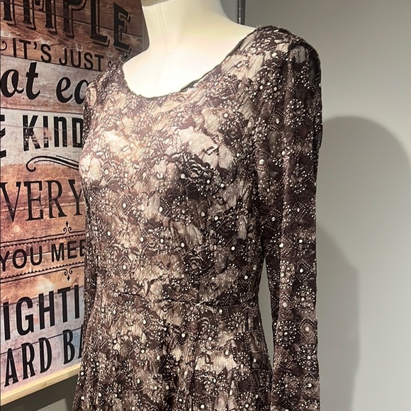 Adore Brown Tan Asymmetrical Gown with Bishop Sleeves - Picture 15 of 16